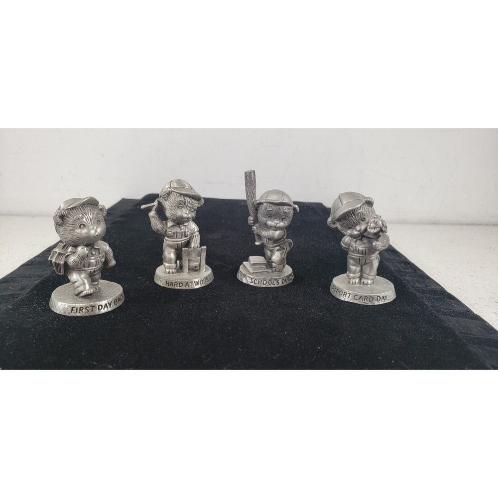 Vintage Avon Fine Pewter Lot of 4 School Days Bear Figurines 1983-1984